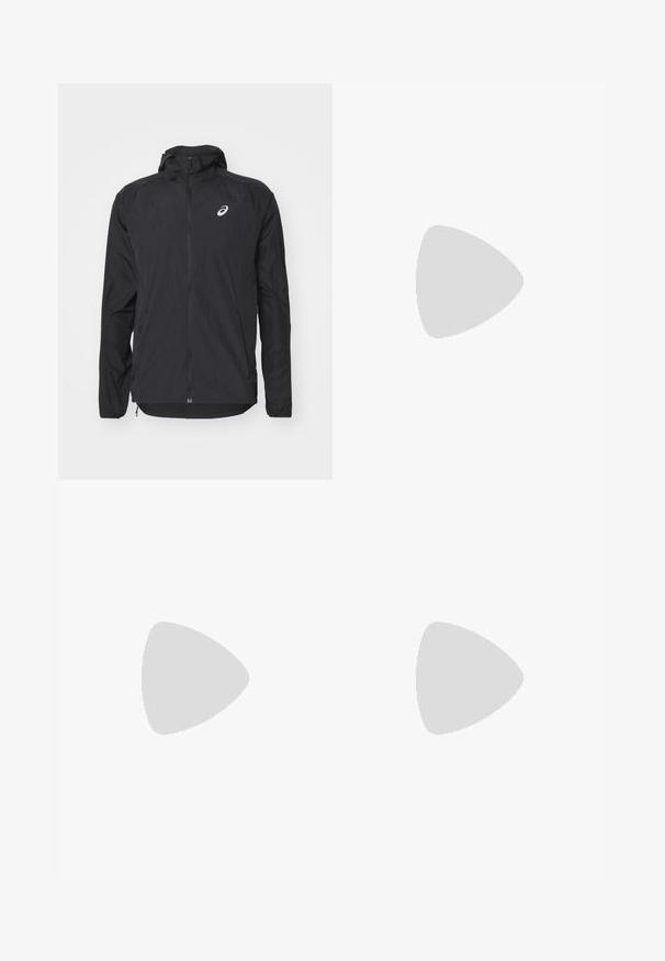 Melnā, vieglā jaka ar kapuci, priekšējo rāvējslēdzēju, garām piedurknēm un atstarojošu logotipu augšējā kreisajā krūtīs. Gluda tekstūra un plūstošs dizains.; Tumšzilā krāsā ilgu piedurknu sporta krekls, izgatavots no gludas auduma. Tam ir noapaļota kakla izgriezums un mazs balts logo uz krūtīm.; Melni sporta bikses ar elastīgu jostasvietu, sānu kabatām un kontrastējošām tekstūras paneļiem uz kājām. Asics logo uz gūžas.; Balts sporta apavs ar teksturētu sieta augšdaļu, pelēkām svītrām un mīkstinātu zolīti. Viegls dizains, piemērots skriešanai.