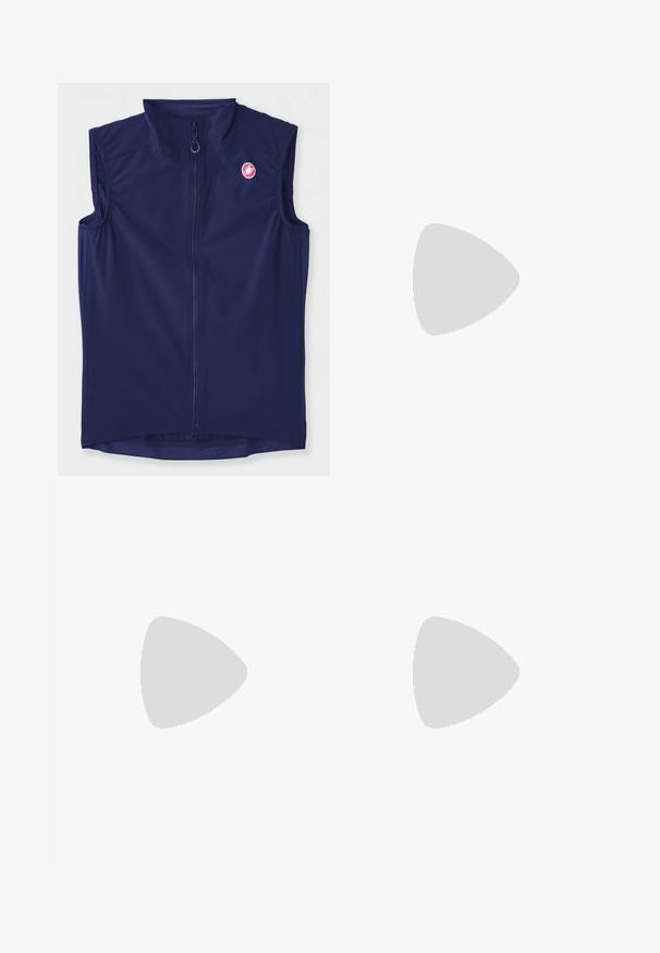 Colete sem mangas azul marinho feito de tecido elástico, com fecho à frente e um colarinho alto; inclui um logótipo no lado superior esquerdo.; Camiseta atlética azul de manga curta feita de tecido suave, apresentando um logotipo azul escuro no centro. Design sem costura nos ombros com decote redondo.; Calções azul-claro com um cinto, feitos de um tecido suave. Inclui dois bolsos frontais e um bolso lateral com fecho. ; Shoe desportivo azul claro com realces em azul-marinho, parte superior em malha texturizada e logo Swoosh preto. Apresenta uma entressola acolchoada e sola de borracha.