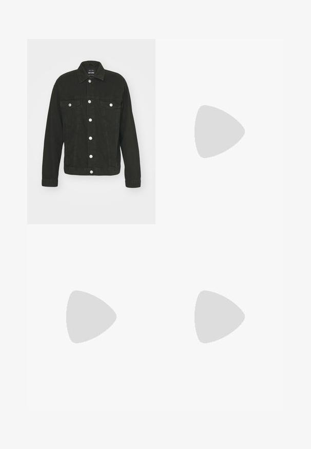 Only & Sons ONSJUST BOX JACKET - Giacca di jeans - washed black; T-shirt bianco in cotone con maniche corte e colletto a girocollo. Il testo centrato recita "BENVENUTO IN PARADISO" in un font verde curvo.; Jeans in denim blu scuro con un design a gamba dritta, cinque tasche e accessori in tono rame. Presentano una chiusura con bottone e cuciture a scomparsa.; Sneaker nere alla caviglia in materiale sintetico liscio. Punta arrotondata, design con lacci e suola piatta in gomma con accenti testurizzati.