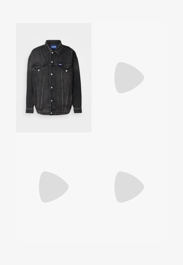 Black denim jacket featuring a button-up front, two chest pockets, and contrasting silver hardware. The collar and relaxed fit enhance its design.; Black cotton t-shirt with short sleeves, round neckline, and an orange embroidered Diesel logo on the chest. White stitching accents.; Black denim pants with a straight leg, visible stitching, and a front button closure. Includes two side pockets and two back pockets.; BOSS BALTIMORE - Trainers - black