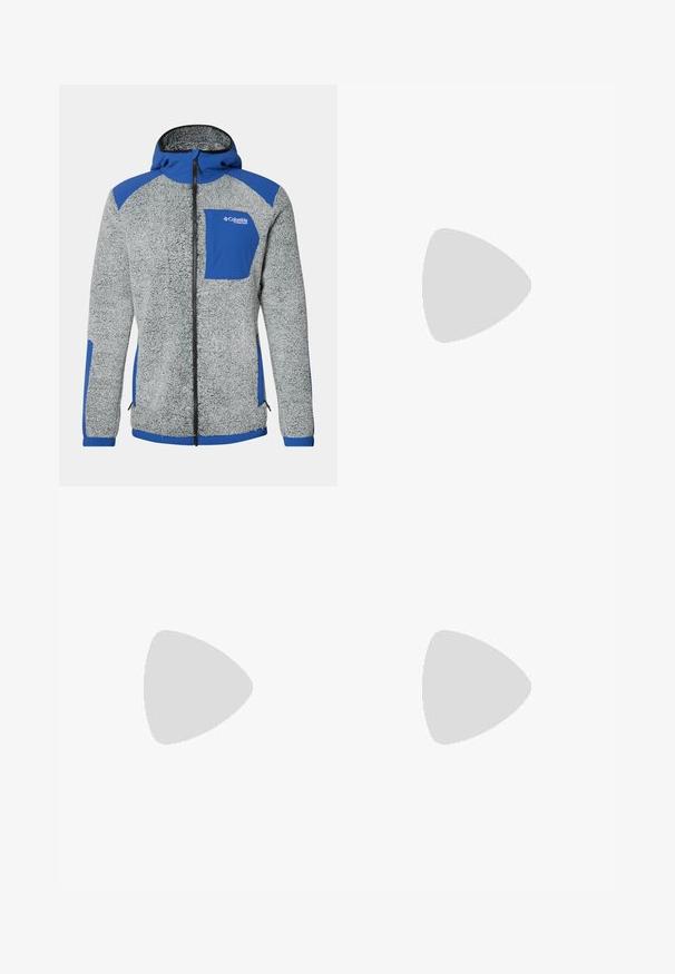 Columbia ARCTIC CREST™ SHERPA FULL ZIP - Flisinė striukė - mountain blue, white; Balta medvilninė marškinėliai suapvalintu kaklu ir trumpomis rankovėmis, ant kairiojo krūtinės kampo esantis mažas juodas Columbia logotipas.; Juodi keliniai su sagos užsegimu, tiesių kojų dizainu, lygiu paviršiumi ir šoninėmis kišenėmis, tinkami įvairioms progoms.; Balta sportinė avalynė su struktūrizuota tinkleliu, atspindinčiomis detalėmis ir paminkštintu padu. Su elastingomis nėrinėmis ir pilkomis detalėmis.