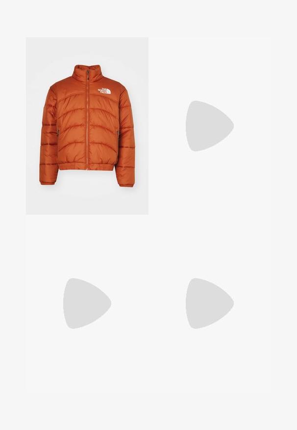The North Face Žieminė striukė - earthen copper; Gelsvai balta medvilninė marškinėliai su trumpomis rankovėmis ir laisvu siluetu. Kraštuose yra mažas juodas teksto logotipas. Lygi tekstūra.; Only & Sons ONSEDGE - Tiesaus kirpimo džinsai - washed black; Converse PRO BLAZE CLASSIC UNISEX - Sportbačiai - vintage white/papyrus/egret