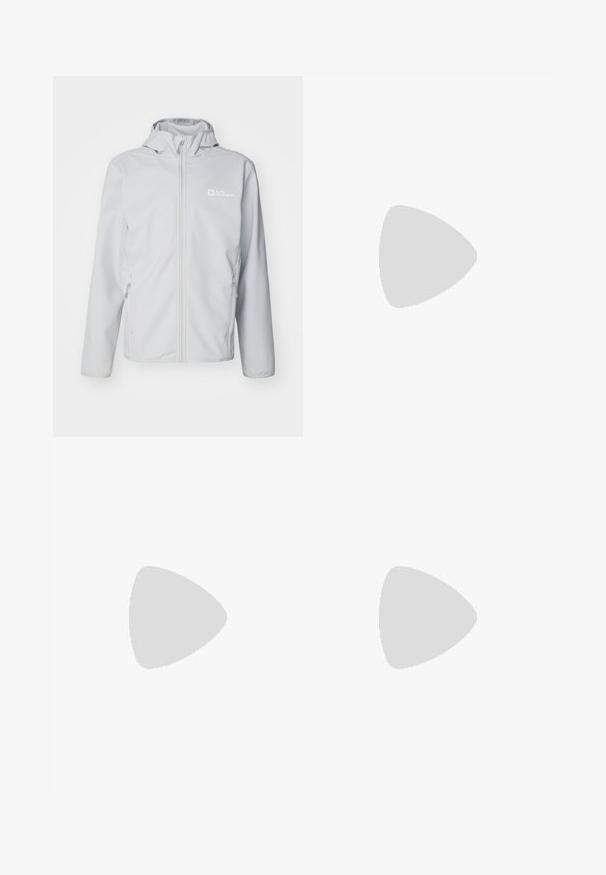 Jack Wolfskin BORNBERG HOODY - Softshelljakke - cool grey; Svart kortermet T-skjorte laget av lett materiale. Har en liten hvit logo på venstre bryst og subtile skulderdetaljer.; Sorte idrettsbukser laget av lett stoff, med snor i livet, sidelommer og smale mansjetter ved anklene.; Svart løpesko med syntetisk overdel, teksturert design og kontrasterende røde detaljer. Har et sikkert snøresystem og robust såle.
