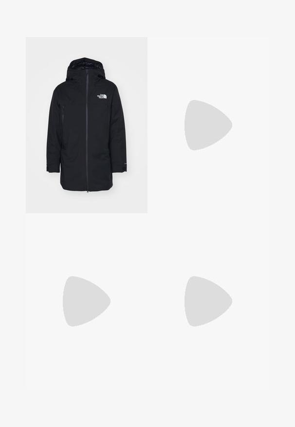 The North Face RANGE - Sulemantel - black; Must mustaöödiga must T-särk, mis on valmistatud kerge riidekanga. Esiküljel on vasakul rinnal väike valge logo ning õlgadel on peened aktsendid.; Mustavad sportlikud püksid, mis on valmistatud kergest kangast, joonlauaga taljest, küljetaskudega ja kitsenevate varrukatega pahkluude juures.; Must musta jalats, millel on sametised ülemused, tekstuuriga kummist põhi ja vastupidav sidumise süsteem. Omab tugevdust kannaosas ja brändi logo küljes.