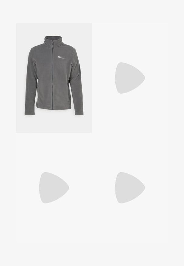 Jachetă din fleece gri, cu guler înalt, fermoar pe toată lungimea și logo pe pieptul stâng. Prezintă mâneci lungi și o textură moale.; Tricou negru cu mânecă scurtă, realizat dintr-un material ușor. Prezintă un mic logo alb pe pieptul stâng și accente subtile pe umeri.; Pantaloni atletici negri, confecționați dintr-un material ușor, cu un tiv elastic la talie, buzunare laterale și tivuri ajustate la gleznă.; Culoare gri și negru, pantof sport de alergare pe traseu, cu o parte superioară texturată, sistem de șireturi vizibil și talpă robustă. Prezintă accente portocalii și branding.