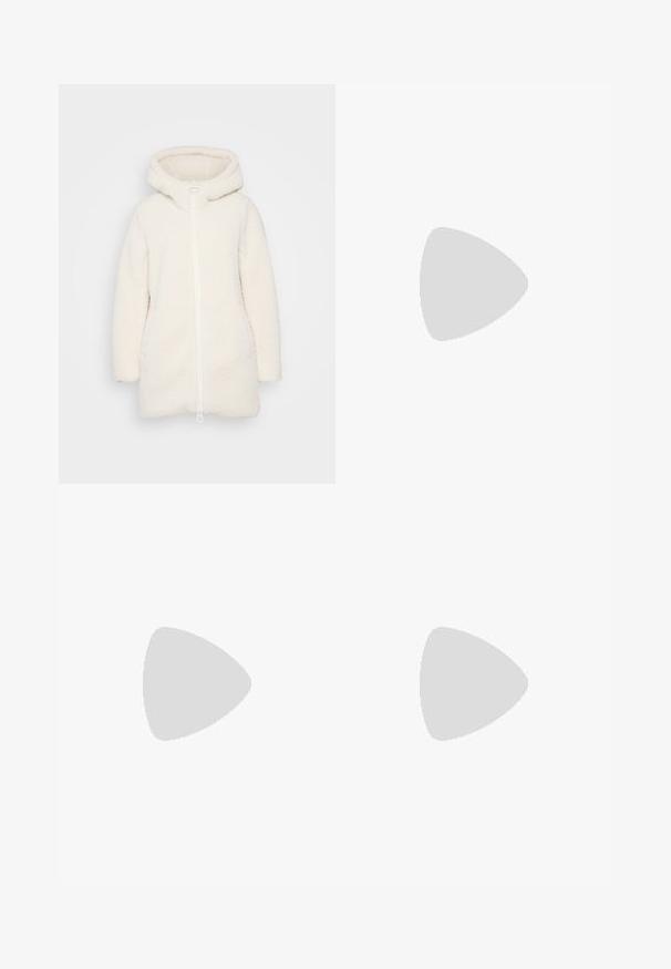 Cappotto in fleece con cappuccio di colore bianco sporco, caratterizzato da una texture morbida, maniche lunghe, chiusura frontale con zip e un design dalla vestibilità rilassata.; Even&Odd Petite 2 PACK - Top - light grey/black; Gonna a tubino nera, lunghezza al ginocchio, realizzata in tessuto liscio. Caratterizzata da uno spacco sul retro e tasche laterali, con un design semplice e un colore neutro.; Mocassini in pelle verniciata nera con suola spessa nera e dettagli in hardware dorato. Texture liscia e design con punta arrotondata.