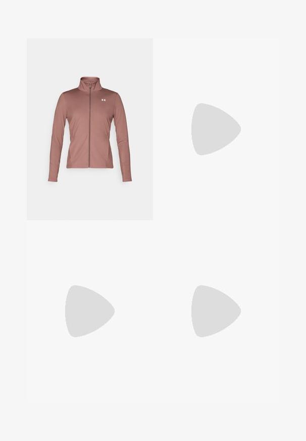 Under Armour MOTION JACKET - Veste de survêtement - sierra taupe/white; Crop top de sport noir en tissu lisse avec un col rond et un petit logo blanc au centre devant.; Under Armour LEGGING - Leggings - black; Under Armour PHANTOM 4 - Baskets basses - black