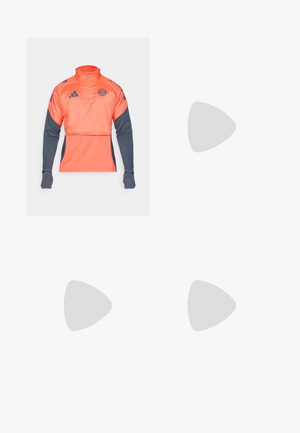 Pulover sportiv portocaliu și gri închis, cu fermoar pe jumătate, mâneci lungi, logo și design cu talie conică. Include un material texturat.; Tricou sportiv alb cu mâneci scurte, fabricat dintr-un material care elimina umezeala. Are un logo negru pe pieptul stâng și o guler interiory cu un design patterned.; Pantaloni sport negru cu un brâu elastic, dungi albe pe lateral și un mic logo alb pe coapsă. Realizați dintr-un material neted și ușor.; Pantofi sport negri cu un material din plasă texturată, benzi albe de accent, o talpă cushioned și un călcâi întărit pentru suport.