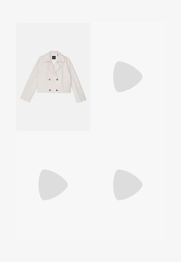 Theory CROP TRENCH - Summer jacket - pumice; Stradivarius Top - dark brown; Stradivarius FLOWING -LEG SMART - Trousers - dark brown; Stradivarius T-bar sandals - brown; Even&Odd Blue light glasses - brown; Massimo Dutti Bracelet - silver-coloured