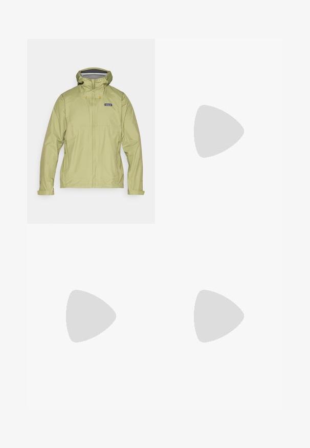 Patagonia TORRENTSHELL RAIN - Giacca hard shell - buckhorn green; Maglietta grigia a maniche lunghe con tessuto testurizzato, dotata di una tasca sul petto grigia scura e chiusura con zip. Logo bianco sulla tasca.; The North Face HORIZON PANT - Pantaloni outdoor - black; Scarpa da trail running grigia e nera con tomaia testurizzata, sistema di allacciatura visibile e suola robusta. Presenta dettagli arancioni e marchio.