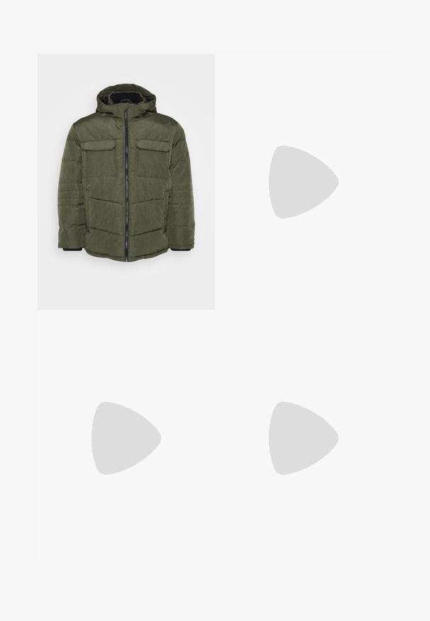 Jack & Jones JJBUILD PUFFER JACKET - Talvejope - rosin melange; Tumed sinine puuvillane t-särk lühikeste varrukatega ja ümmarguse kaelusega. Vasakul rinnal on väike valge logo. Pehme tekstuur.; Heledad hallhallid, laia lõikega denimist teksased. Omavad klassikalist viie tasku disaini, vööloopse ja sirget säärelõiget.; Sneaker, mille sinine võrkkangas, hallid nubukdetailid, valge kummitald ja lamedad valged paelad, disainitud mugavuseks ja hingavuseks.