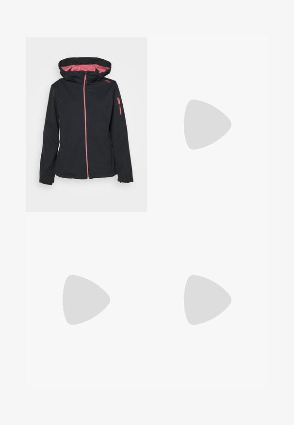CMP WOMAN JACKET ZIP HOOD - Softshell jakker - antracite/orchidea; Sort cropped t-shirt lavet af bomuld, med en ribbet hvid rund halsudskæring, korte raglanærmer og hvide side striber med et lille logo.; Hvide joggerbukser lavet af blød stof med elastisk talje og manchetter. Diskret logo detalje på siden.; Sorte lædersneakers med hvidt tre-stribe-design, rund tå, flad hvid gummisål og branddetalje på siden.