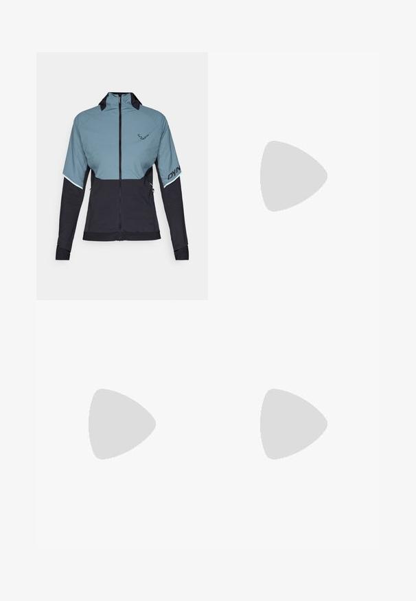 Dynafit ALPINE HYBRID JACKET - Blouson - atlantic; Chemise à manches longues avec un corps noir et des manches crème, arborant un logo sur la poitrine et un accent subtil sur une des manches. Texture de tissu lisse.; Pantalons d'extérieur noirs, légers, avec une taille élastique, des poches latérales et un logo sur la jambe droite supérieure. Tissu lisse et résistant à l'eau.; Chaussures de randonnée en rose et bordeaux avec un dessus texturé, des accents contrastants, une semelle matelassée et un motif de semelle robuste pour une meilleure adhérence.