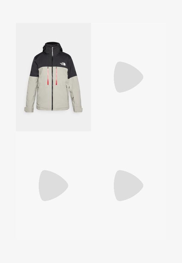 The North Face CHAKAL JACKET - Snowboard jacket - clay grey/black; The North Face MOUNTAIN ATHLETICS TAPE SHORT SLEEVES - Sports T-shirt - black; The North Face MOUNTAIN ATHLETICS WIND PANT - Outdoor trousers - black; The North Face OFFTRAIL VERSA - Hiking shoes - black/white