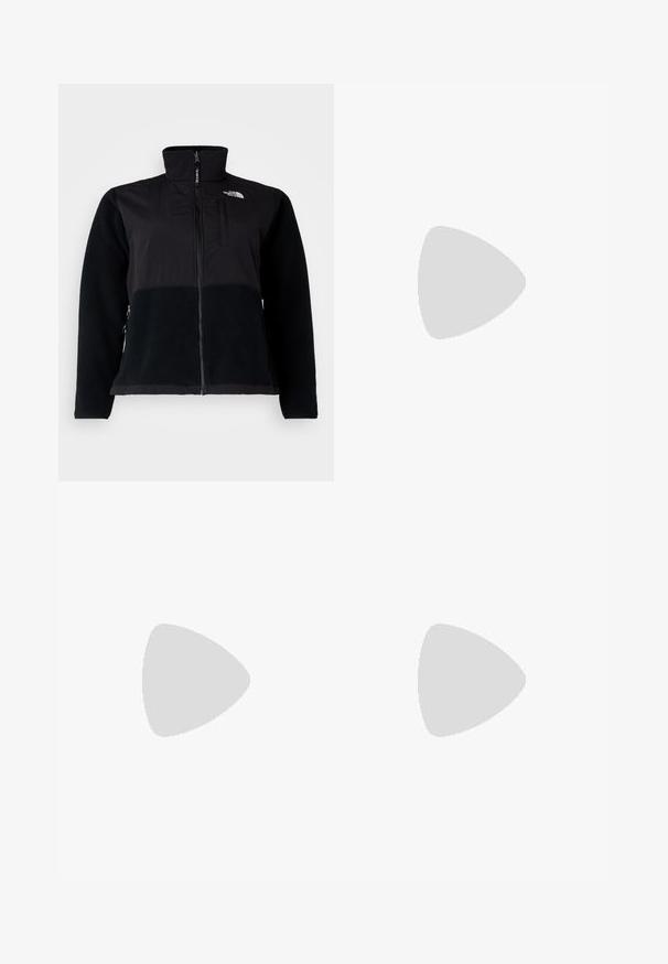 Black jacket featuring a combination of smooth fabric and textured fleece. High collar, zip closure, and side pockets are visible.; White ribbed tank top with wide shoulder straps and a fitted silhouette. Features a small embossed logo near the hem.; Light blue denim wide-leg jeans with a faded texture, five pockets, a button fly, and contrast stitching along the seams.; Brown Adidas sneakers with white stripes and gum soles worn with blue jeans on green carpet.