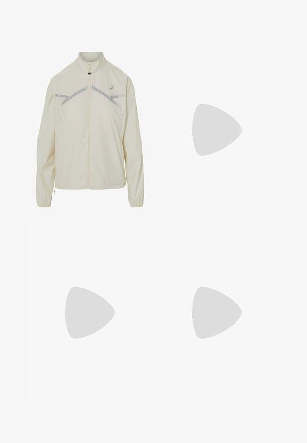 ASICS LITE SHOW JACKET - Juoksutakki - birch; Mustan hihattoman juoksupaidan ykkönen, joka on valmistettu kevyestä materiaalista ja jossa on pyöreä kaula-aukko; siinä on huomaamaton logo ja sivuleikkaukset hengittävyyden parantamiseksi.; Nike urheiluhaalareita tummanharmaana, joissa on kapeneva lahjesuunnittelu, joustava vyötärö ja korostedetaileja lahkeiden läheisyydessä.; Mustat Nike-juoksukengät, joissa on hengittävä verkko-osa, valkoinen swoosh-logo, teksturoitu yksityiskohtaus ja kermaisen värinen ZoomX-välipohja.