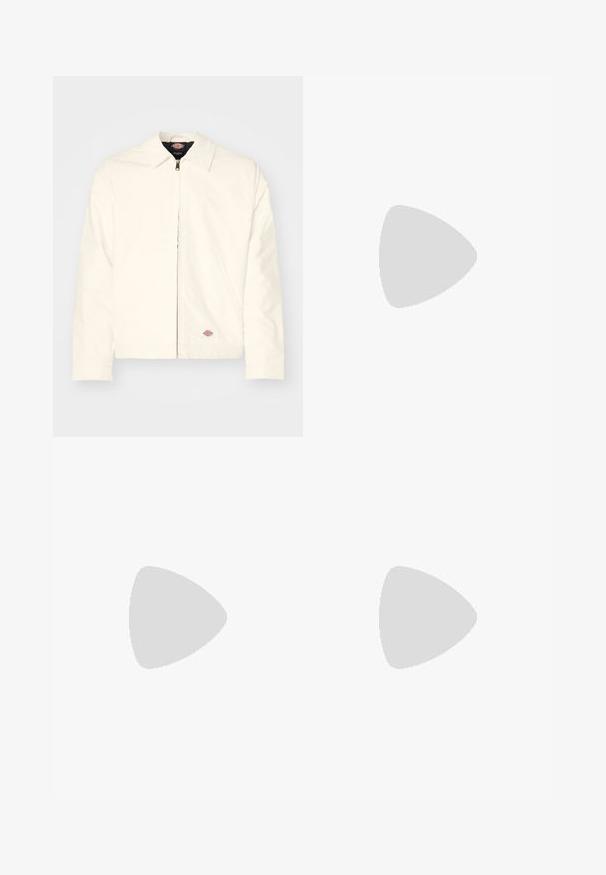 White zip-up jacket with a pointed collar, smooth texture, side pockets, and a small logo patch on the left hip.; Black hoodie featuring the text "FAVELA CLOTHING WORLDWIDE" with assorted colorful patches on the front and a pocket at the waist.; Light blue denim jeans with a flared leg design, featuring a classic five-pocket style and a button closure at the waist.; Black leather loafer with tassels, yellow stitching along the sole, and a thick, ridged rubber outsole.; Silver skull ring with a triangular shape, worn on a hand with a dark tattoo. Includes a silver chain attached to black denim fabric.