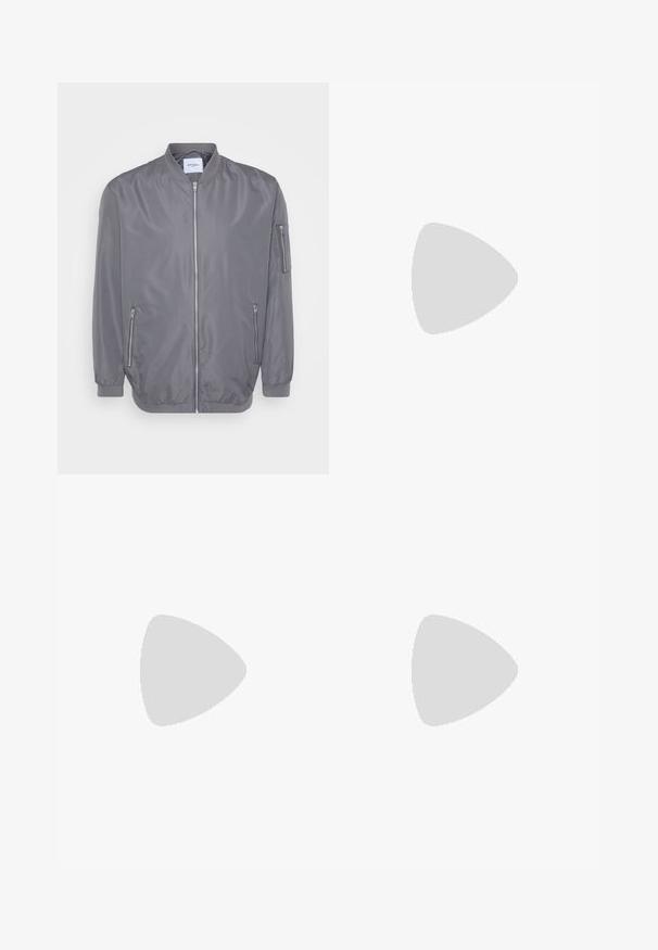Chaqueta bomber gris con cierre delantero de cremallera, cuello y puños acanalados, bolsillos laterales con cremallera y un pequeño bolsillo en la manga. Tela suave y ligera.; Conjunto de tres camisetas básicas en negro, blanco y gris claro. Mangas cortas, cuello redondo, hechas de una suave tela de algodón. Logo de la marca visible.; Pantalones de chándal grises, hechos de una tela suave, con una cintura elástica y puños, que presentan un pequeño logo azul de Nike en la parte frontal.; Zapatillas altas blancas hechas de cuero suave con puntera perforada, cierre de cordones y sutil detalle del logo en el lateral. Suela de goma texturizada.