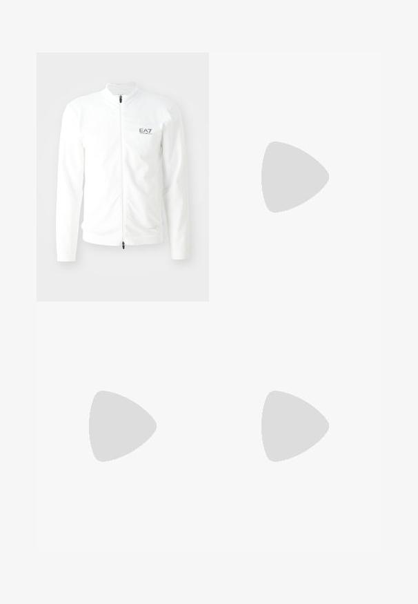 EA7 Emporio Armani TENNIS PRO TRACK WIMBLEDON - Träningsjacka - white; Vitt ärmlöst Nike-löparlinne med rund halsringning, slät yta och svart Nike-logotyp på övre vänstra bröstet.; Nike löpshorts i mörkgrått, med en elastisk midja som har dragsko och en silverlogotyp på nederdelen av högra benet.; Vit sportskor med ovandel i mesh, släta texturerade överlager, grå accenter, snören och en vadderad sula designad för prestanda.; Solglasögon med vit ram, grå detaljer och blå spegelglas. Sportig design, omslutande form och justerbara näskuddar.