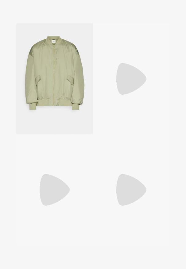 Casaco bomber verde-azeitona com um decote redondo, fecho de correr à frente, punhos e bainha canelados, e bolsos laterais; feito de um tecido leve e suave.; Top curto branco com nervuras, apresentando um decote redondo, design sem mangas e um comprimento cropped. Rótulo lê "JJXX." Textura de tecido suave.; Calças largas e pretas com uma cinta elástica, feitas de um tecido suave. Apresentam um design limpo, sem bolsos ou detalhes de costura visíveis.; Sneaker em camurça preta e cinza com um grande logótipo "N" creme, cordões roxos e uma sola de borracha texturizada em cor de goma.