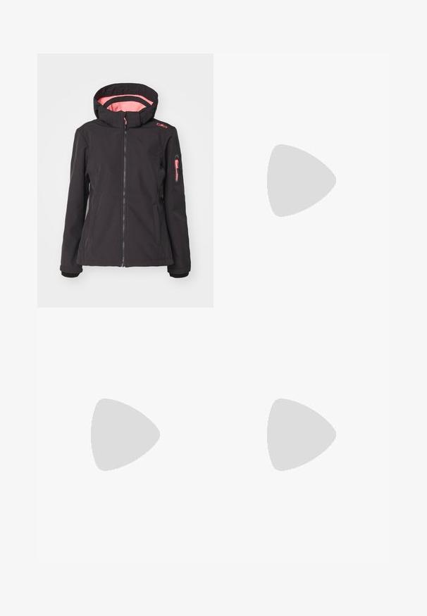 CMP ZIP HOOD - Soft shell jacket - antracite/lotus; Short-sleeve gray t-shirt made of smooth fabric. Features a round neckline and a small logo printed on the chest.; Columbia BREA FALLS™ COTTON RIPSTOP PANT - Outdoor trousers - black; Columbia PEAKFREAK - Hiking shoes - black