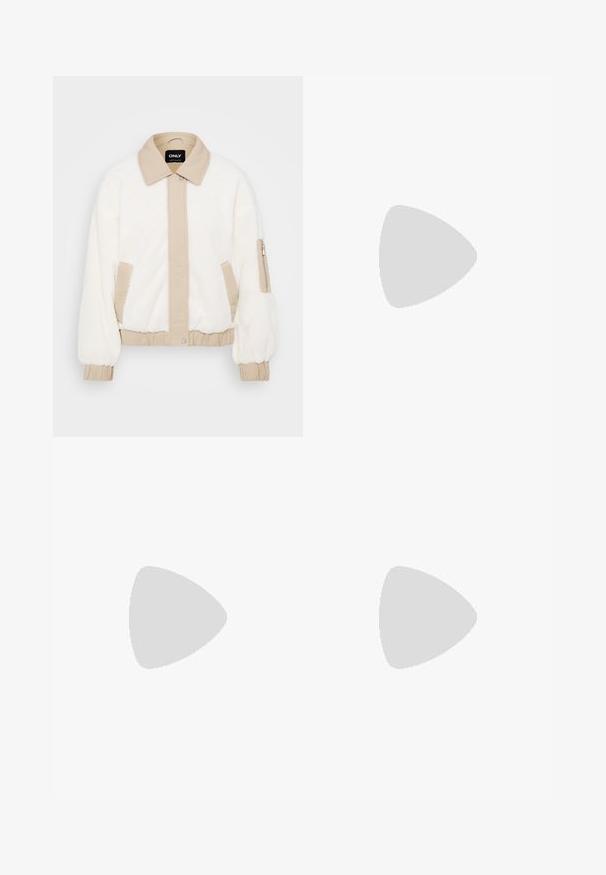 Faux fur jas in ivoorkleur met een beige kraag en voorpaneel. Voorzien van elastische manchetten, zijzakken en een met rits afsluitbare armzak voor opbergruimte.; Even&Odd Petite 2 PACK - Top - light grey/black; Zwarte kokerrok, kniehoogte, gemaakt van soepel materiaal. Heeft een achterkant split en zijzakken, met een eenvoudig ontwerp en neutrale kleur.; Zwarte patenten leren loafers met een chunky zwarte zool en gouden hardware details. Gladde textuur en afgeronde tekening.