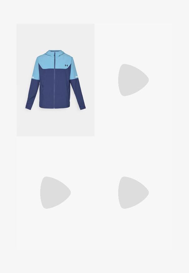 Under Armour TECH UTILITY - Veste de survêtement - washed navy/blue smoke/black; Under Armour TECH 2.0 - T-shirt de sport - white/overcast gray; Under Armour ZONE - Short de sport - black/white; Under Armour BANDIT TRAIL 3 - Chaussures de running - black/castlerock/white