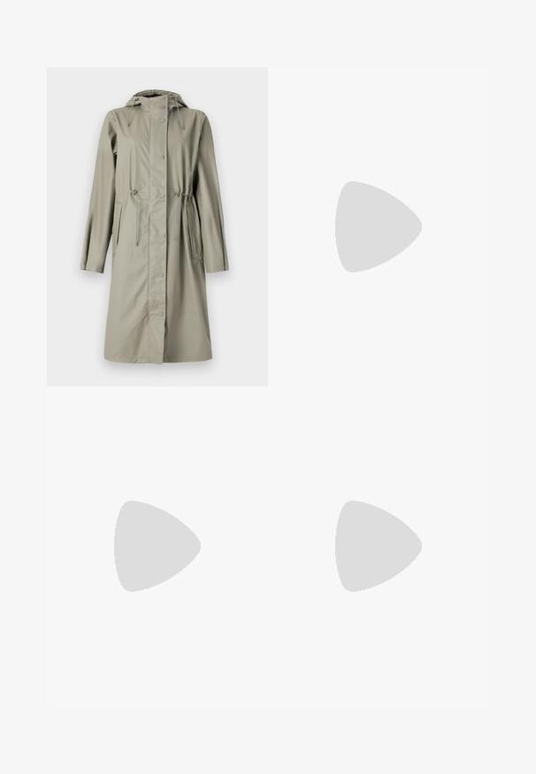 Selected Femme SLFRAYA RAINCOAT - Regnjacka - vetiver; Svart och vit T-shirt, rund hals, korta ärmar. Den svarta skjortan har gul solbroderi; den vita har lila halvmåneaccent.; Svarta, lätta byxor med elastisk midja och samlade ankleder. Tyget är slätt och har en avslappnad, avsmalnande design.; Svarta snörskor med en tjock sula, med överdel i slät läder, rund tå och en distinkt lagerdesign på plattformen.