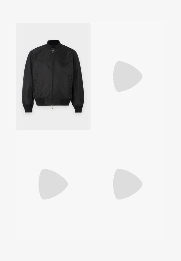 Emporio Armani BLOUSON JACKET - Bomber Jacket - jet black; Armani Exchange Print T-shirt - black; Filippa K TERRY CROPPED TROUSERS - Trousers - sage melange; White leather sneaker with a smooth finish, round toe, flat laces, and a textured sole. Features a subtle logo on the heel.