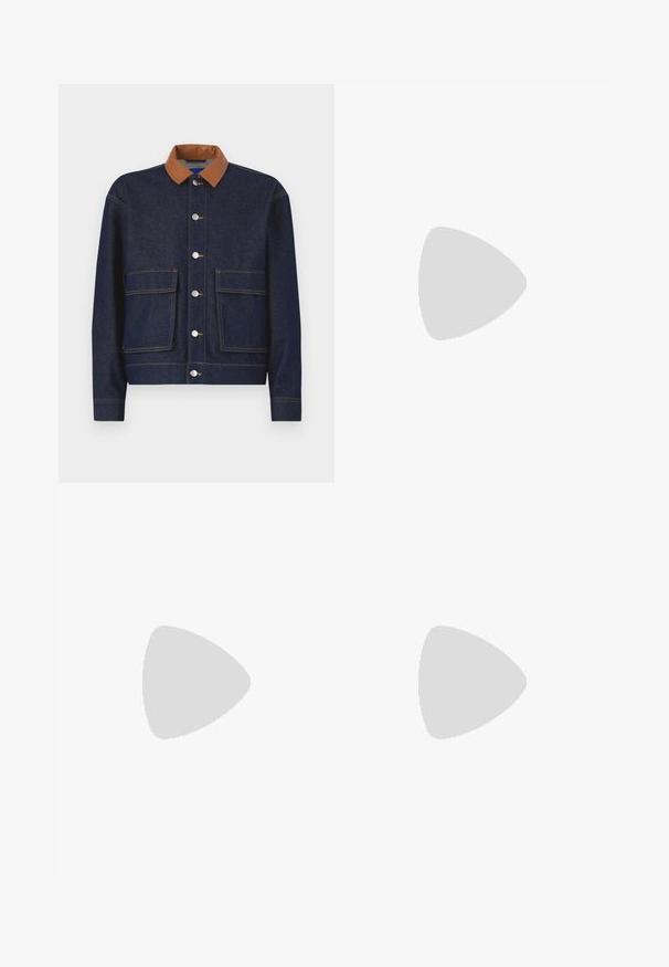 Jack & Jones PREMIUM JORISLINGTON JACKET - Teksajakk - dark denim; Abercrombie & Fitch Premium Heavyweight Cropped Tee - Trükipildiga T-särk - navy; GCDS WIDE HYBRID TROUSERS - Avar lõikega teksad - light blue; Dr. Martens ADRIAN UNISEX - Jalga libistatavad jalanõud - cherry red arcadia