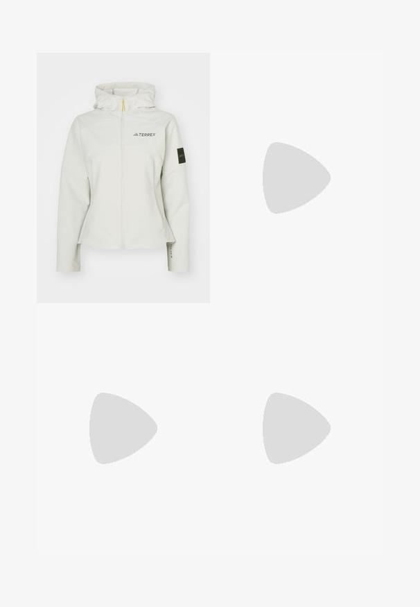 Adidas Terrex NATIONAL GEOGRAPHIC WOMEN SOFTSHELL JACKET - Casaco softshell - orbit grey; Camisola de desporto preta sem mangas com decote redondo e design de costas abertas. Apresenta um logótipo branco da Adidas na área do peito esquerdo. Tecido suave e leve.; Calções pretos feitos de um tecido elástico com um design ajustado. Apresentam uma ampla faixa na cintura preta rotulada como "TECHFIT" e um logótipo branco na perna.; Shoe atlético preto com um cabedal de malha respirável, detalhes em cinza, sola texturizada e três riscas distintas de lado.