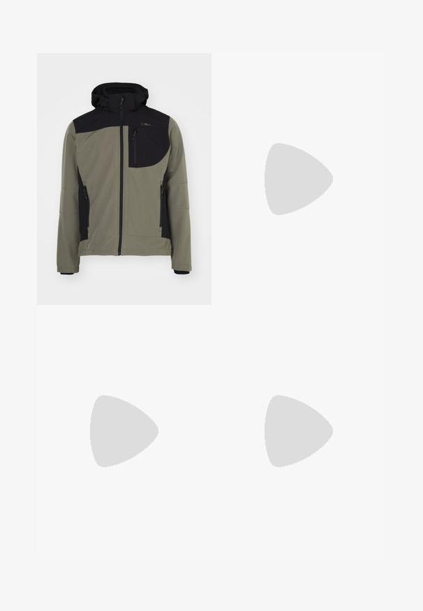 Oliivroheline pehmest kihist jakk mustade detailide ja kapuutsiga, varustatud lukuga taskute ja bränditud rinnapatchiga. Tundub kerge ja paindlik.; Roheline puuvillane T-särk, ümar kaelus, lühikesed varrukad ning rinnal väike valge Columbia logo. Pehme tekstuur, lõdva disainiga.; Mustad püksid, millel on nööbi kinnitamine, sirge jala disain, sile tekstuur ja külje taskud, sobivad erinevateks olukordadeks.; Hallide ja valge sportlik king, millel on võrgupaneelid, kummist tald ja pehme kaelus. Külje peal on logo ning kinnitusüsteem.