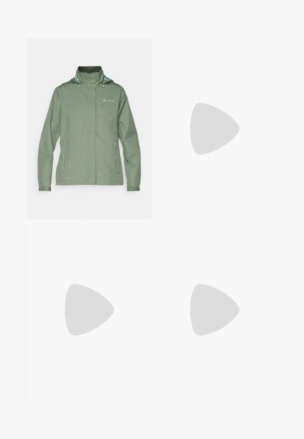 Žalia nepralaidi dangaus striukė su aukštu apykakle, reguliuojama kapuce ir užtrauktukais uždaromomis šoninėmis kišenėmis. Pagaminta iš glotnaus, lengvo audinio.; Juodas ilgomis rankovėmis medvilninis marškinėliai su apvali apykakle. Savybė - mažas baltas logotipas kairėje krūtinės pusėje. Paprastas dizainas ir pritaikymas.; Juodos nailoninės krovinių kelnės su reguliuojamais rankovėmis, daugybe kišenių ir logo ant dešinės kojos. Lygi, lengva tekstūra.; Bežinės ir kreminės spalvos sportinės bateliai su tekstūruoto tinklelio viršutine dalimi, palaikančiomis detalėmis ir guminiais padais, turinčiais raštą, užtikrinantį sukibimą.