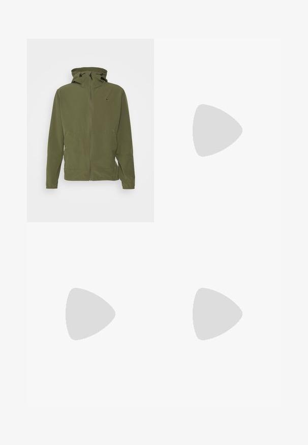 Nike Performance UNLIMITED - Trainingsjacke - medium olive/black; Schwarzes Nike Lauft-Shirt aus leichtem, atmungsaktivem Material, mit kurzen Ärmeln und einem kleinen weißen Logo auf der Brust.; Schwarze Sporthosen aus glattem Stoff, mit einem elastischen Bund, schmal zulaufenden Beinen und einem kleinen weißen Logo auf der linken Seite.; Schwarzer Sportschuh mit strukturiertem Obermaterial, weißem Nike-Warenzeichen und einer weißen Gummisohle. Verfügt über ein Schnürdesign und eine dynamische Form.