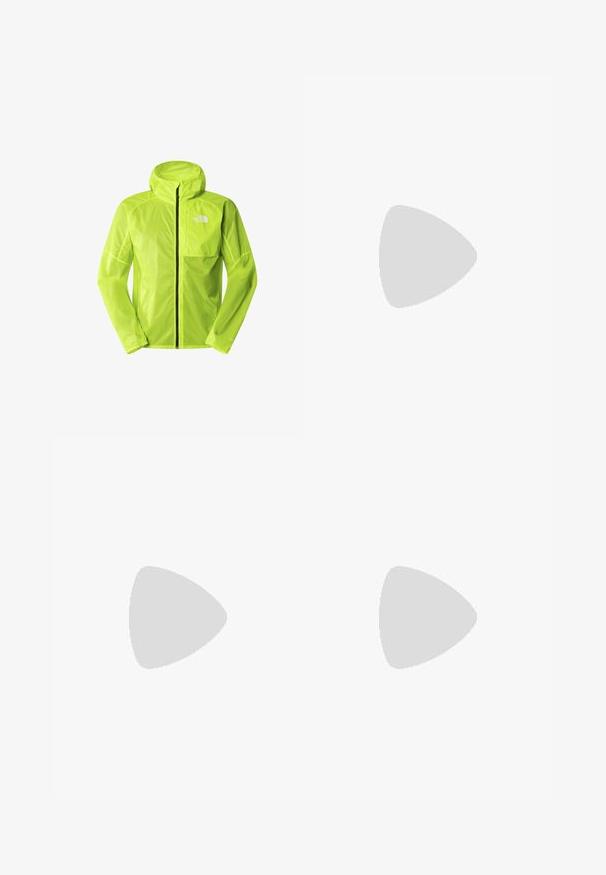 The North Face WINDSTREAM SHELL - Tuulitakki - fizz lime; Valkoinen pitkähihaisen T-paita, joka on valmistettu puuvillasta ja jossa on pyöreä kaula-aukko. Rintamuksessa on pieni musta logo. Sileä kangas, normaali malli.; Mustat urheiluhousut, jotka on valmistettu kevyestä kankaasta. Housuissa on naru vyötäröllä, sivutaskut ja kapenevat hihnat nilkoissa.; Mustat ulkokengät, joissa on verkko- ja synteettinen materiaali, teksturoitu päällinen, varma nauhoitusjärjestelmä ja kestävä pohja kivikkoisella maastolla.