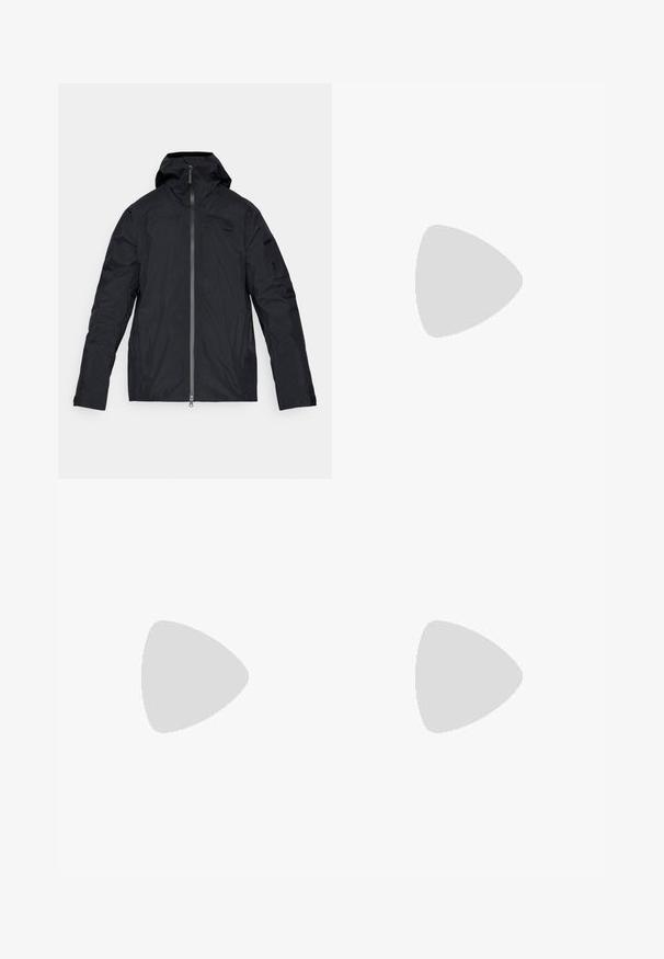 Veste imperméable noire avec capuche, fermeture éclair intégrale à l'avant, manches longues et un design épuré. Présente un branding minimal et une texture lisse.; T-shirt noir à manches courtes en tissu léger. Présente un petit logo blanc sur la poitrine gauche et des accents subtils aux épaules.; Pantalon de sport noir en tissu léger, avec une taille à cordon, des poches latérales et des chevilles resserrées.; The North Face VERTO ALPINE GORE TEX - Chaussures de marche - asphalt grey/tnf black