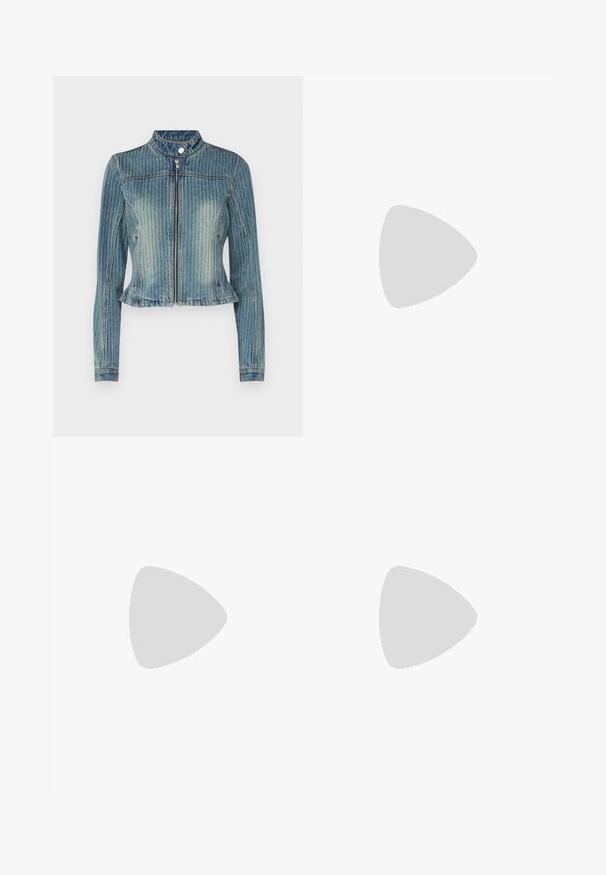 The Ragged Priest RIPLEY  JACKET - Τζιν μπουφάν - dirty denim; Μαύρο ριγέ κοντό τοπ με στρογγυλή λαιμόκοψη και χωρίς μανίκια. Κατασκευασμένο από μαλακό, ελαστικό ύφασμα, με καθαρές, ραμμένες άκρες.; Even&Odd Παντελόνι φόρμας - black; Μαύρες πλατφόρμες σανδάλια με χοντρές, λαστιχένιες σόλες και πολλές λωρίδες, με μεταλλικές αγκράφες και λεία υφή που μοιάζει με δέρμα.