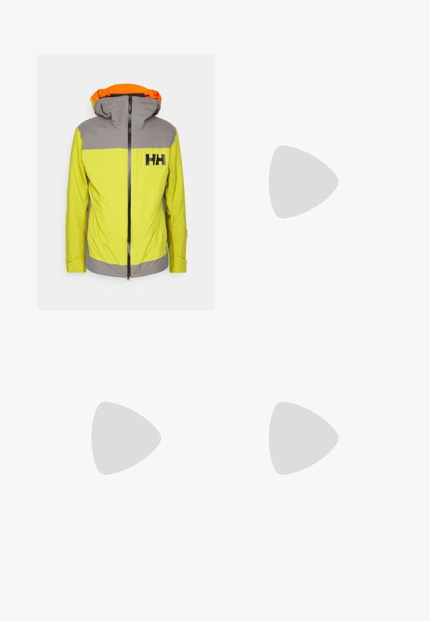Chaqueta amarilla brillante con acentos grises, cierre de cremallera en el frente y capucha con un forro interior naranja. Incluye un bolsillo en el pecho y detalle del logo.; Camiseta negra de manga corta hecha de una tela ligera. Presenta un logo blanco en la parte superior izquierda del pecho, cuello redondo y textura suave.; Pantalones deportivos negros hechos de un tejido ligero, con una cinturilla ajustable, bolsillos laterales y puños ajustados en los tobillos.; Zapatilla de correr gris con un exterior suave y transpirable, puntera reforzada y suela de goma texturada. Presenta un acento rojo distintivo en el costado.