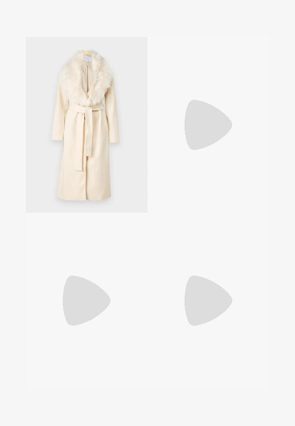 VILA VIMETIL LONG COAT - Klassikaline mantel - birch; Valge ilma varrukateta T-särk, mis on valmistatud ribakangast, ümarate kaelustega ja kitseneva siluetiga, minimaalse õmbluste ning ilma kaunistusteta.; Heledad hall väheksubluutelt teksapüksid sirge sääre disainiga, kerge lokkiga ja tagasi keeratud äärtega. Sisaldab klassikalisi eeski purse ja nupule sulgemist.; Heled hallid tossud, mis on valmistatud nubukist ja võrgust, millel on kolm valget triipu, ümmargune varvas ja kummist tald. Kuldne logoelement paelte lähedal.; Hõbedased rõngaskõrvarõngad keerutatud disainiga, millel on poleeritud viimistlus ja posti-tagune sulgemine. Diameeter umbes 3 cm.