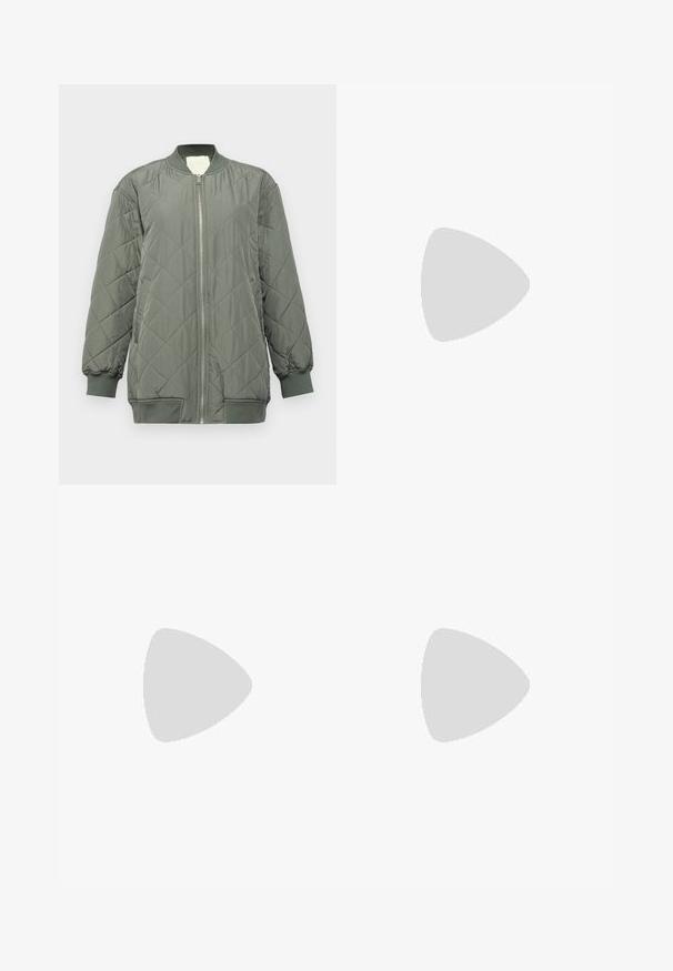 Quilted bomber jacket in olive green, featuring a zip front, ribbed cuffs and hem, and side pockets. Smooth texture with diamond pattern.; White sleeveless tank top made of ribbed fabric, featuring a rounded neckline and a fitted silhouette, with minimal seams and no embellishments.; Light blue flared jeans made of denim, featuring a high waist, five-pocket design, and subtle gradient fading towards the hem.; Brown leather cowboy boots with pointed toe and block heel, featuring detailed stitching and raised accents on the shaft.; Cat-eye sunglasses with a black and orange tortoiseshell frame, brown lenses, and sleek, pointed tips. Features a minimal logo on the temple.