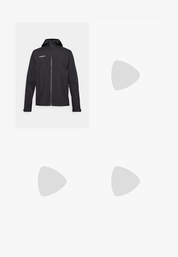 Crna kapuljača jakna od laganog, vodootpornog materijala. Ima zatvarač sprijeda, elastične manžete i detalj s logom na prsima.; Crna Nike majica za trčanje napravljena od laganog, prozračnog materijala, s kratkim rukavima i malim bijelim logotipom na prsima.; Crne trkačke kratke hlače s elastičnim pojasom, vezicom, bočnim džepovima i bijelim Nike logotipom na donjem lijevom dijelu nogavice.; Crna sportska cipela s texturiranim kviltanim gornjim dijelom, elegantnog dizajna i crnom gumenom potplatu. Sadrži vidljivi logo i Gore-Tex brendiranje.