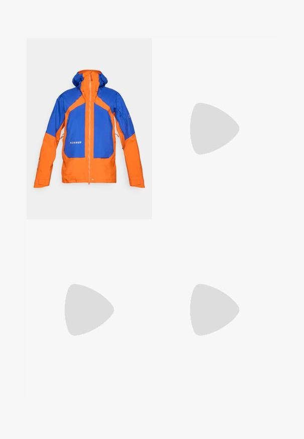 Giacca da trekking in arancione e blu, dotata di un guscio impermeabile, tasche con zip, polsini regolabili e cappuccio staccabile.; T-shirt nero a maniche corte realizzata in tessuto leggero. Presenta un piccolo logo bianco sul lato sinistro del petto e delicati dettagli sulle spalle.; The North Face HORIZON PANT - Pantaloni outdoor - black; Scarpa da trail running nera con tomaia texture, suola in gomma e punta rinforzata. Presenta un collare imbottito e un tassello per un indossamento facile.