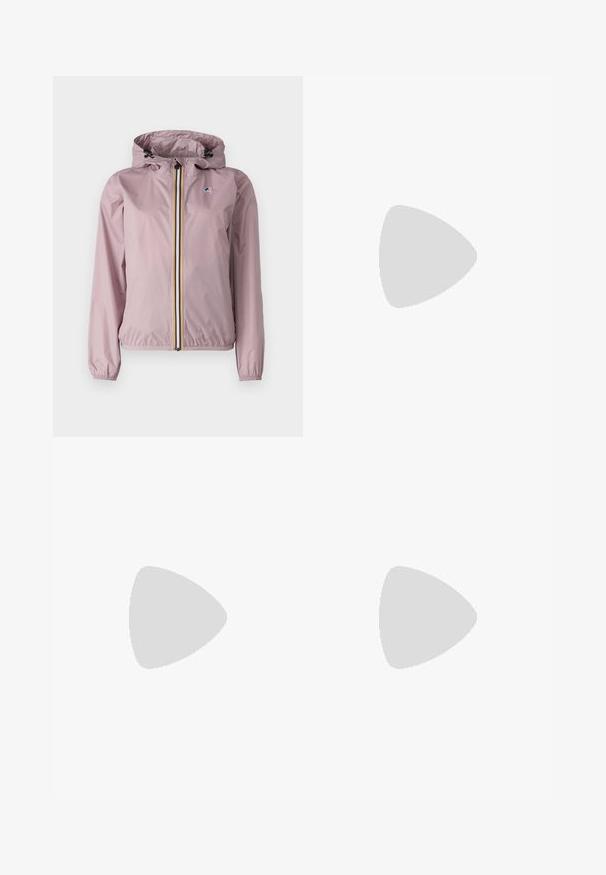 K-Way LE VRAI CLAUDETTE - Lichte jas - violet dusty; Witte t-shirt met korte mouwen en marineblauwe horizontale strepen, met geborduurd "Tommy Hilfiger" logo op de borst. Klassiek crew neck ontwerp.; Plisséminirok in het wit met een zwarte elastische tailleband met het "LACOSTE"-logo. Middellange ontwerp met een zachte textuur.; Witte leren sneakers met een dikke witte zool, zwarte suède hielaccent en een geperst logo op de zijkant. Vetersluiting met zes oogjes.