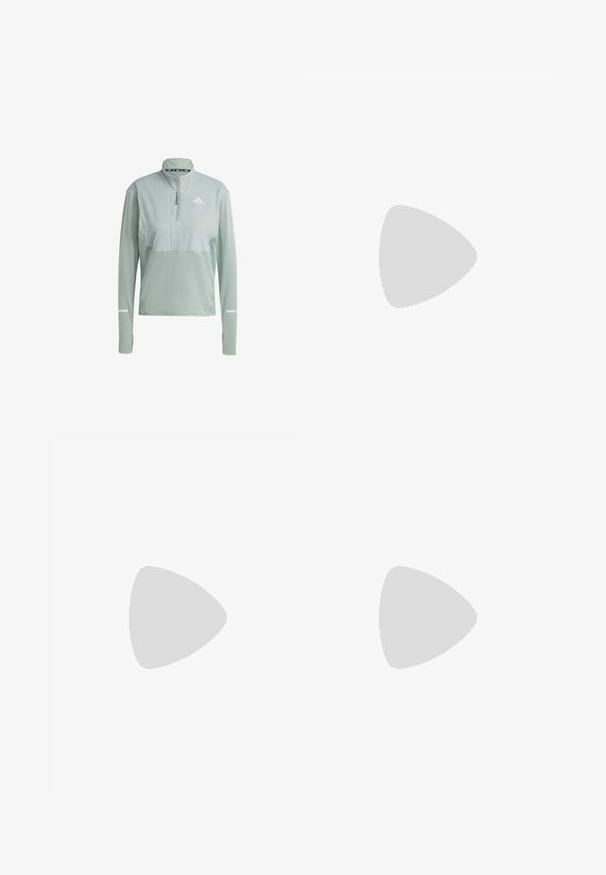 Hellgrüner Sportpullover mit halbem Reißverschluss und texturiertem Stoff, weißem Logo auf der Brust und reflektierenden Akzenten an den Ärmeln.; Weißes Sport-Tanktop mit türkisfarbenen Akzenten und geometrischem Muster. Verfügt über ein Racerback-Design und leichten, strukturierten Stoff.; Hellblaue Sportshorts aus strukturiertem Stoff, mit weißen Seitenstreifen und einem Bundtasche für die Aufbewahrung. Geeignet für sportliche Aktivitäten.; Helleblaue Sportschuh mit strukturiertem Obermaterial, drei gelben Streifen, gepolstertem Kragen und einer dicken, gepolsterten Sohle.