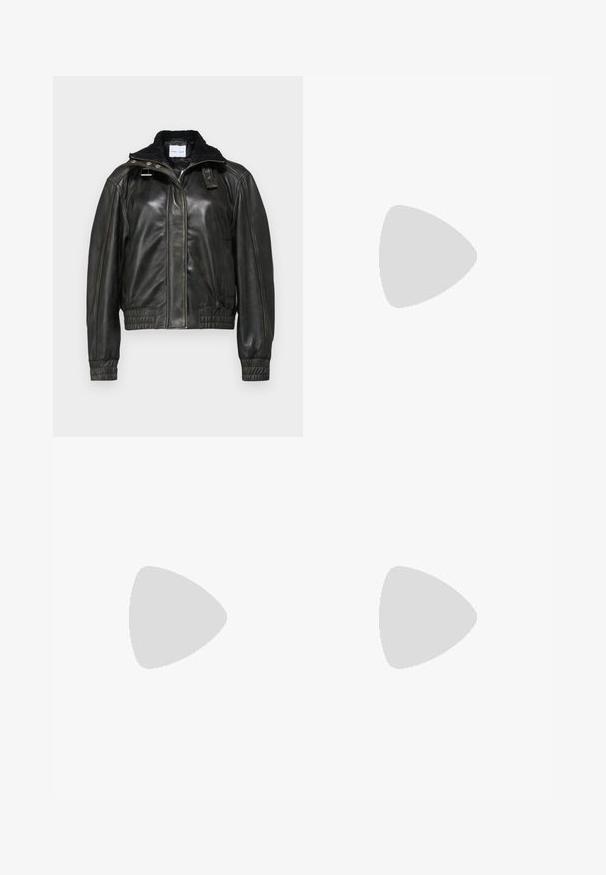 Samsøe Samsøe MEADOW  - Bomber Jacket - washed black olive; White sleeveless tank top made of ribbed fabric, featuring a round neckline and a blue "HUGO" label near the collar. Smooth texture.; High-waisted, light blue wide-leg jeans with front button and zipper, belt loops, and five-pocket styling.; Brown suede platform boots with elastic side panels and orange pull tabs, paired with a knee-length light denim skirt on a wooden floor.