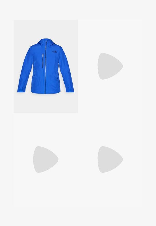 The North Face DESCENDIT JACKET - Snieglenčių striukė - blue; Trys balti, dryžuoti marškiniai be rankovių, pagaminti iš medvilnės. Yra apvalus kaklas ir maži juodi etiketės netoli siūlės. Siūlomi įvairių dydžių.; Juodi sportiniai kelnių modeliai su elastinga juosmena, pagaminti iš šiurkščios medžiagos, su subtiliomis šoninėmis siūlėmis ir laisva, tiesia koja.; Juodi sportiniai bateliai su zomšos ir sintetine viršutine dalimi, turintys tris baltas juosteles, tekstūruotą gumos pado paviršių ir mėlyną logotipo etiketę ant liežuvėlio.