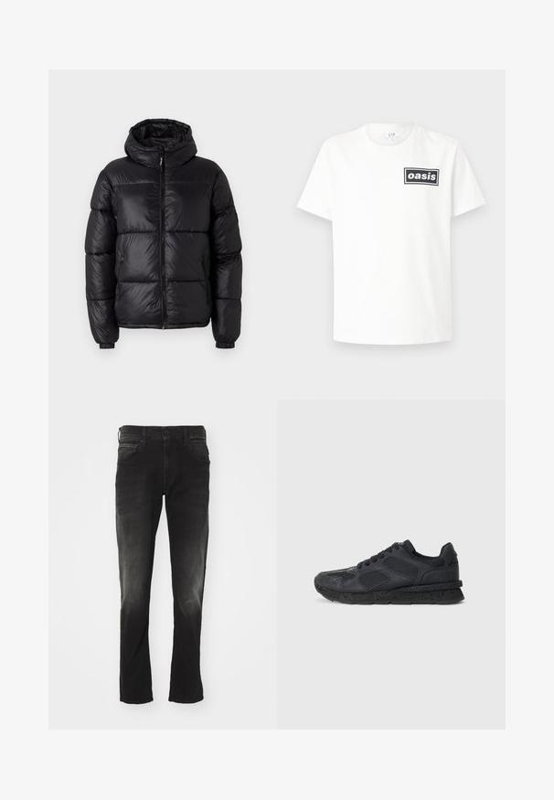 Μαύρο μπουφάν με κουκούλα, με γυαλιστερή εμφάνιση, ραμμένα τμήματα, μπροστινό φερμουάρ και ελαστικούς καρπούς για καλύτερη εφαρμογή.; Λευκή βαμβακερή μπλούζα με κοντά μανίκια που διαθέτει ένα μαύρο ορθογώνιο λογότυπο με τη λέξη «oasis» στο κέντρο. Κλασικός σχεδιασμός με λαιμόκοψη.; Μαύρα τζιν παντελόνια από βαμβακερό ύφασμα με ξεθωριασμένο φινίρισμα, πέντε τσέπες, ίσια γραμμή και κλασικό κουμπί με φερμουάρ.; Replay ARTHUR ATOM - Αθλητικά παπούτσια - black