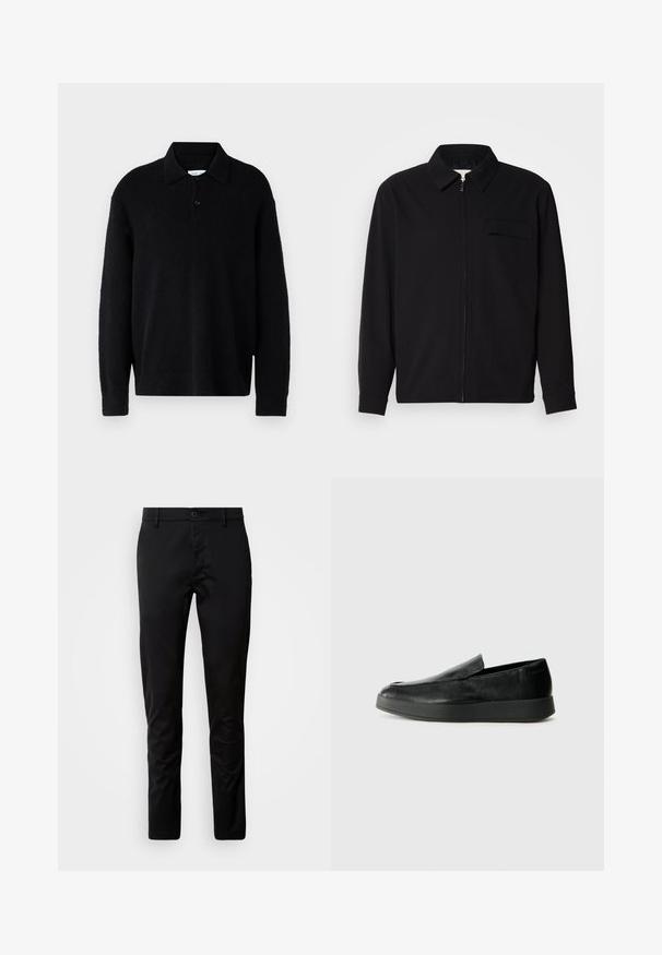 Must valgade varrukatega must särk, millel on krae, ees tõmbluku sulgemine ja rinna tasku. Valmistatud tekstuurilisest kangast ning mugav lõige.; Samsøe Samsøe NINO POLO - Džemper - black; Mustad mustriga püksid, mis on valmistatud siledast kangast. Omab vööd nupuga ja sirge lõikega sääri.; Calvin Klein HYBRID CUP - Jalga libistatavad jalanõud - triple black