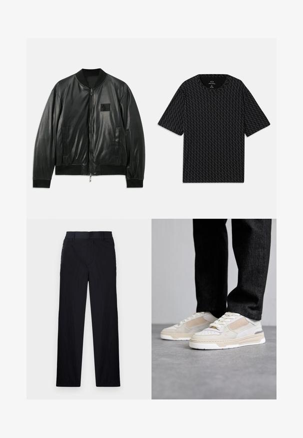 Svart läderbomberjacka med dragkedja fram, ribbade manschetter och nederkant samt sidofickor; har en liten logotyp på bröstet.; Svart T-shirt med ett strukturerat mönster av växlande 'A'-logotyper, korta ärmar och rundad halsringning. Tillverkad av lättviktsmaterial.; Svarta byxor med lätt, texturerad tyg, rak benmodell, elastisk midja och sidofickor med dragkedja.; Filling Pieces CRUISER CRUMBS - Sneakers - white