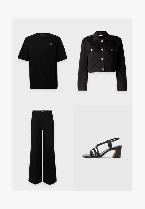 Černá zkrácená bunda z pevného materiálu, vybavená zlatými knoflíky, dvěma náprsními kapsami a ramenními výložkami pro zvýšení detailu.; Černé tričko s krátkým rukávem a kulatým výstřihem s malým bílým logem "Maison Kitsuné" na horní levé části hrudi.; Černé široké džíny vyrobené z pevné látky, s vysokým pasem, předními kapsami a zapínáním na knoflík. Rovný lem na spodním okraji.; Paul Smith AMIRA - Klasické lodičky - black